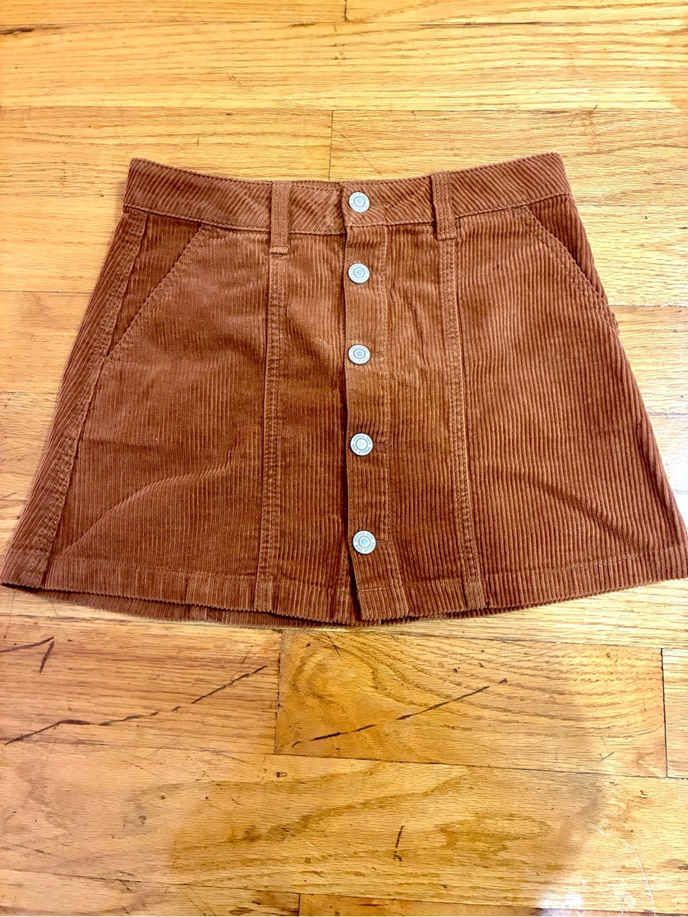 Button-Front Corduroy Mini Skirt in Brown for Girls 100% COTTON